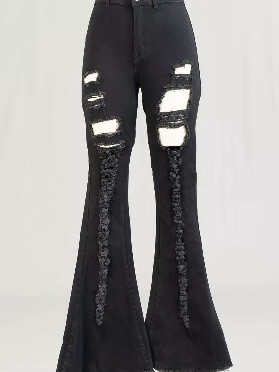 Size Small H&Y Fashion HY331 Stretch Denim Distressed Flare Pants product image (1)