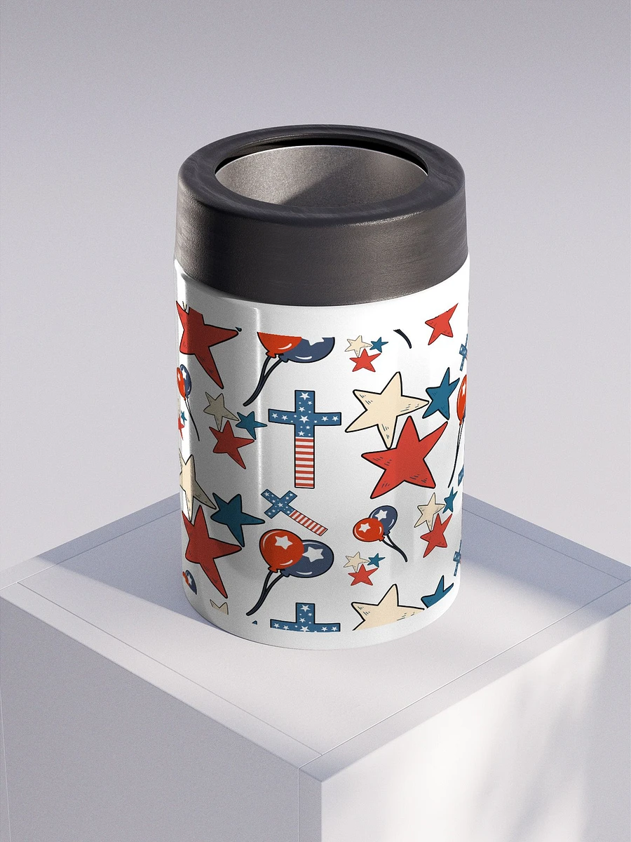 Red, White And Blue Stars And Crosses Stainless Steel Koozie product image (3)