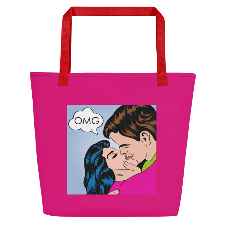 OMG Comic Book Pink Tote Bag with Red Straps product image (1)