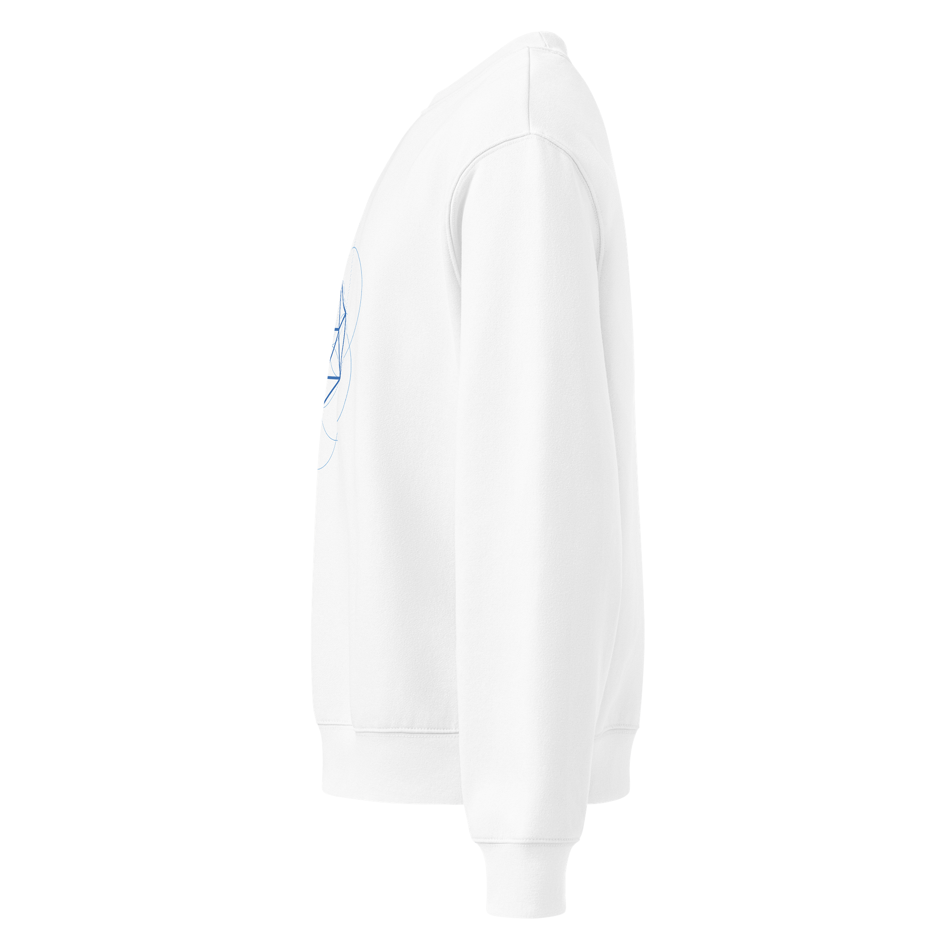 White Sweater – Blue Icosahedron (Centered Front & Upper Back Print) product image (3)