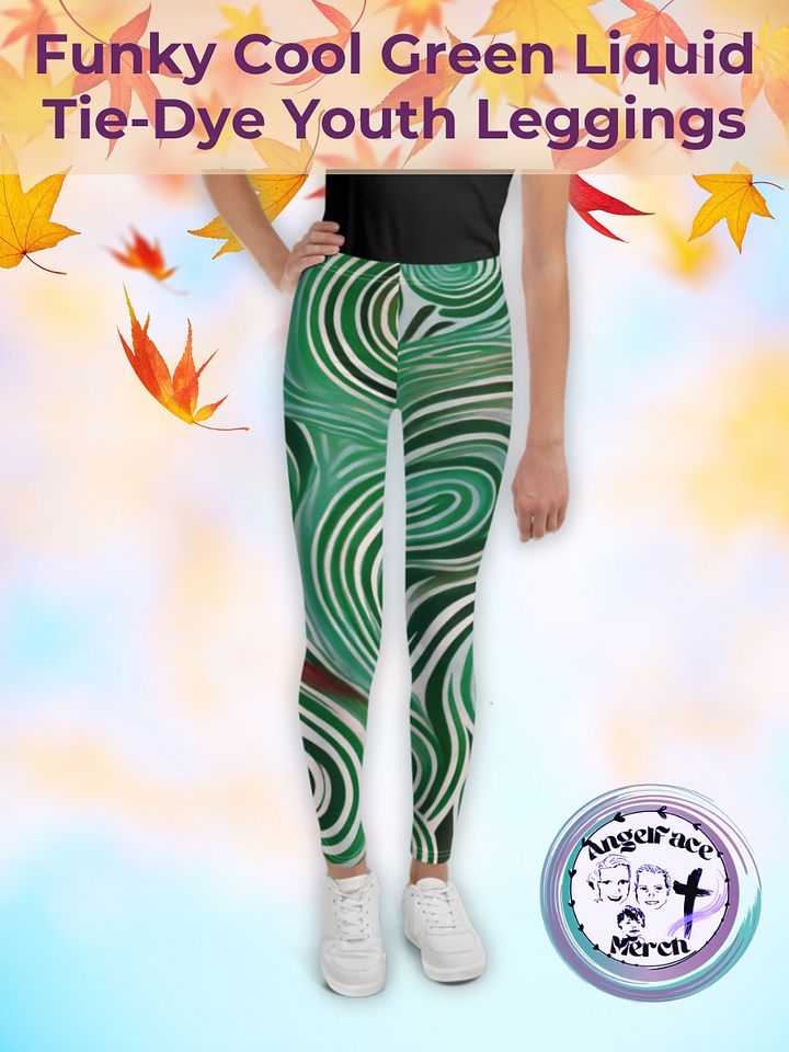 Funky Cool Green Liquid Tie-Dye Youth Leggings product image (1)