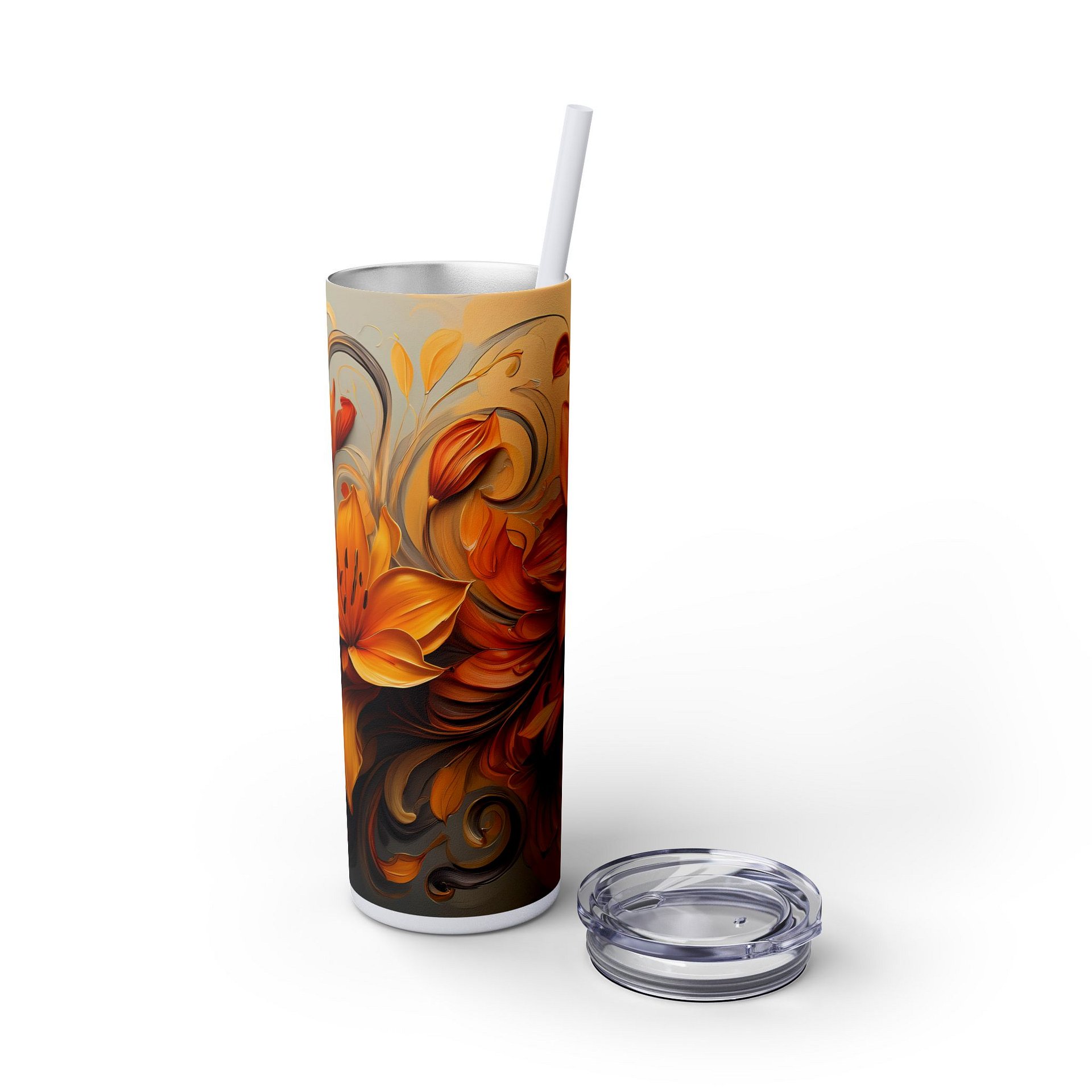 Golden Orange Floral Tumbler Wrap PNG for 20oz Skinny | 9.3x8.2 Fall Sublimation | Instant Download | Autumn Gift Idea product image (4)