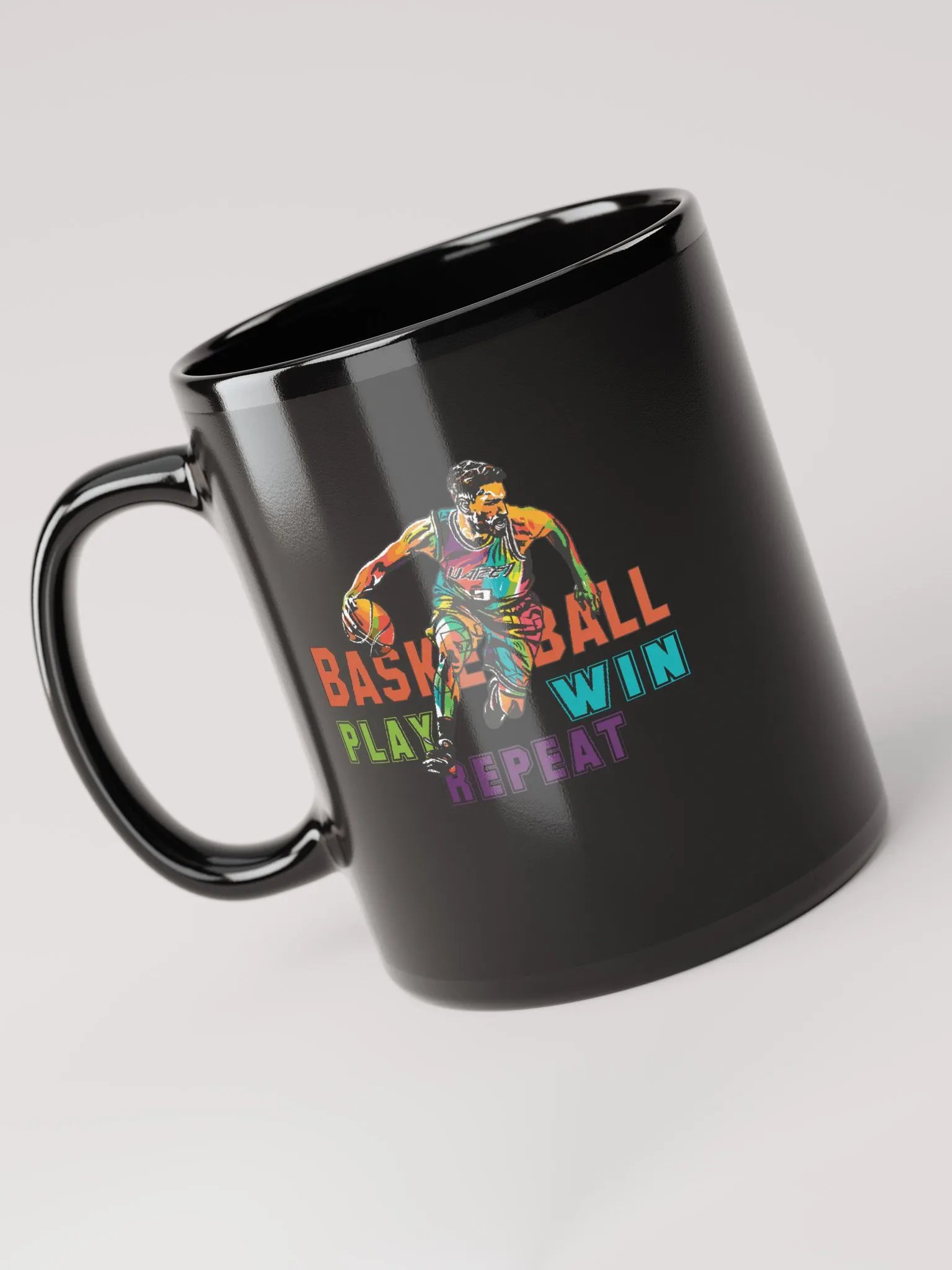 Basketball Play Win Repeat Black Mug product image (5)