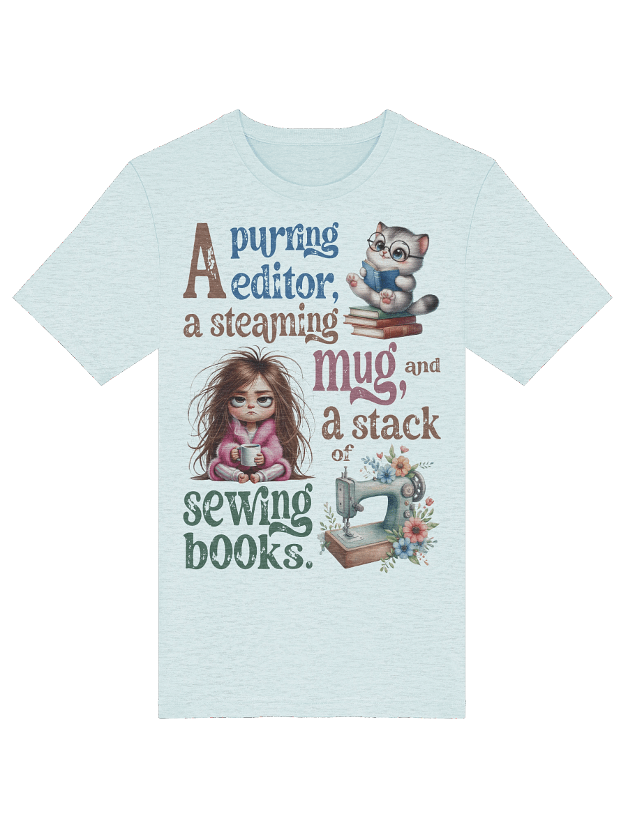"A Purring Editor" T-Shirt – Cute Cat, Coffee & Sewing Book Quote product image (113)