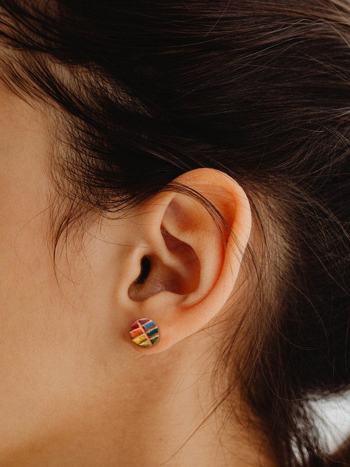 Rainbow Ceramic Clay Glazed Flatback Stud Earrings, Style 1 product image (1)