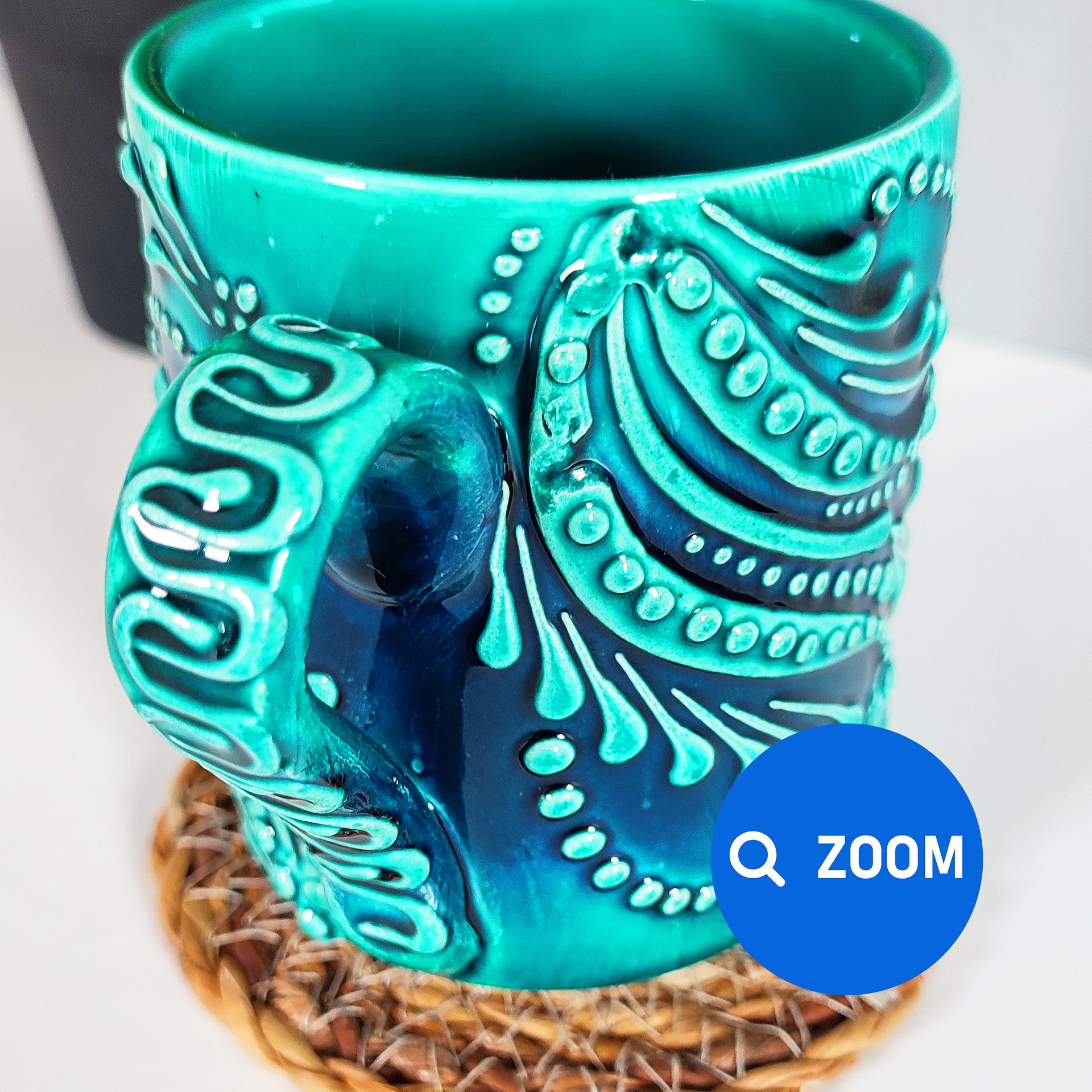 Ceramic handmade coffee mug, turquoise/green/emerald cup — handmade pottery, handmade ceramic, home decor, handmade gift, Turkish ceramic product image (8)