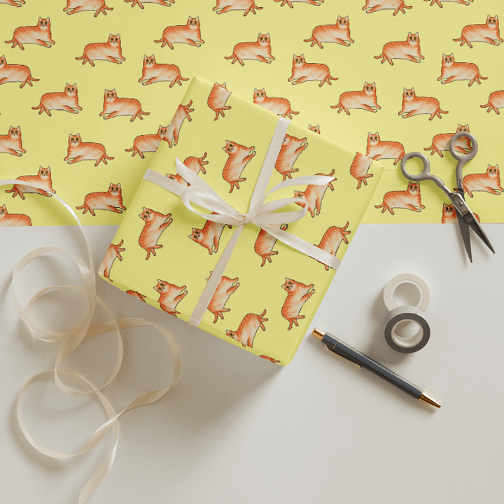 Fat Cat On Pale Yellow Base - Wrapping Paper product image (2)