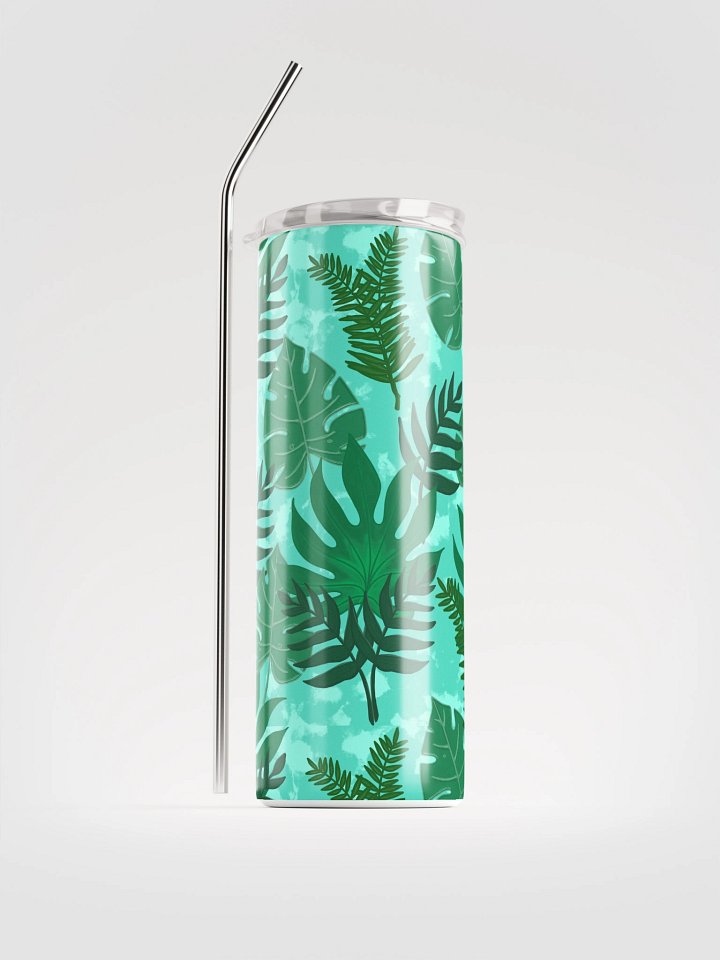 Jungle Leaves Pattern-Aqua Background Stainless Steel Tumbler product image (1)