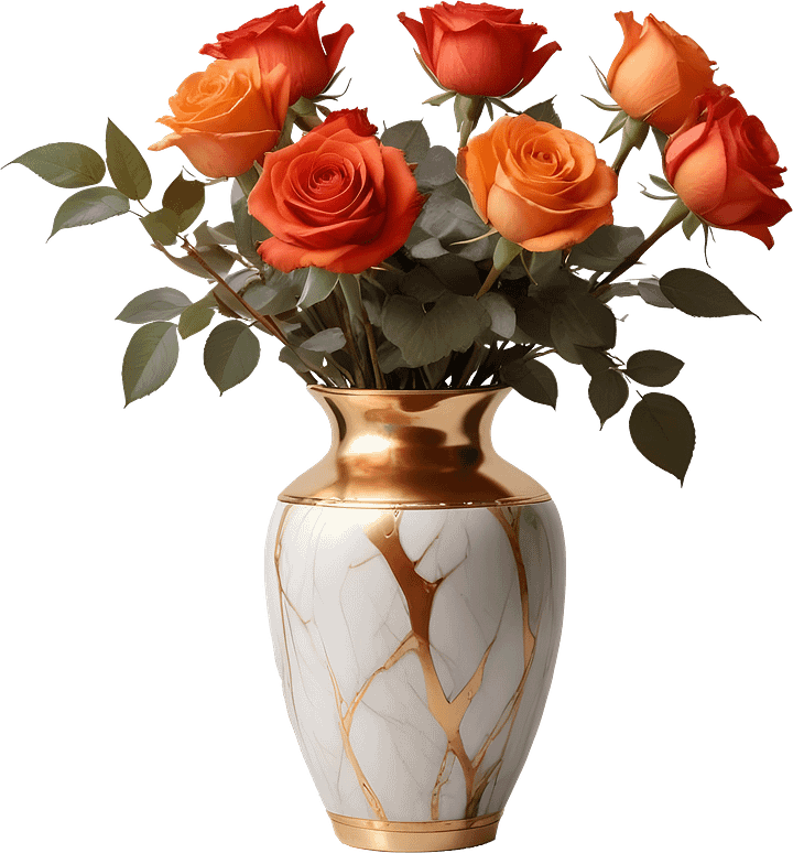 Golden Elegance Vase with Orange Roses - PNG product image (1)