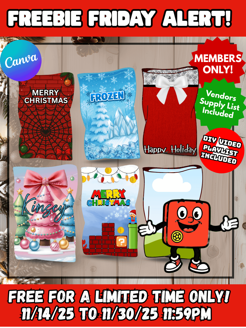 (5) Members Only 22 x 34 Inch Sublimation Holiday Santa Sack Templates product image (1)
