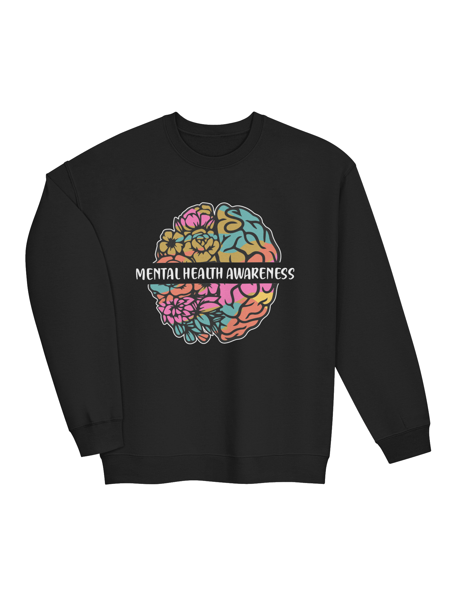 Mental Health Awareness Floral Brain Sweatshirt – Growth Over Struggle | Mental Health Awareness product image (2)