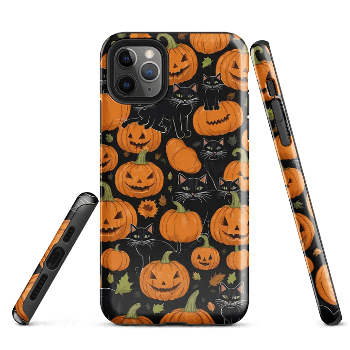 Haunted Whimsy: Pumpkin & Cat Face iPhone Case product image (3)