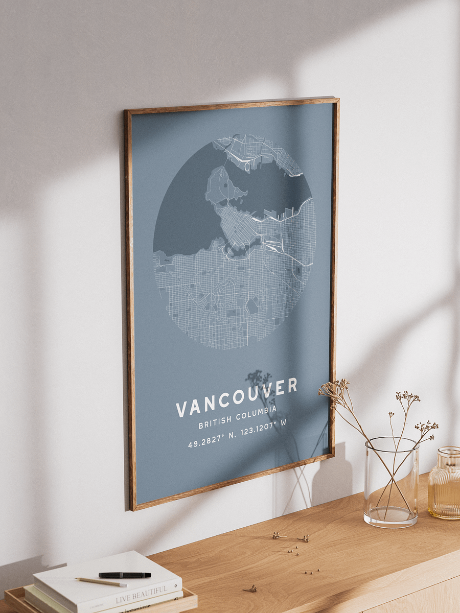 Vancouver Street Map Poster – Blue Minimalist Circular City Art product image (3)
