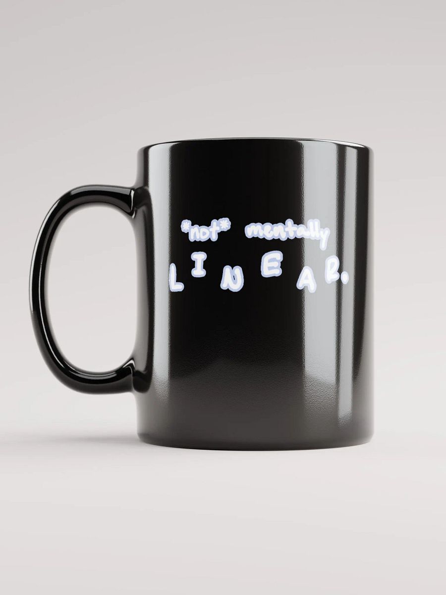 *not* mentally linear (lined design, #BDCAEF) glossy black mug product image (1)