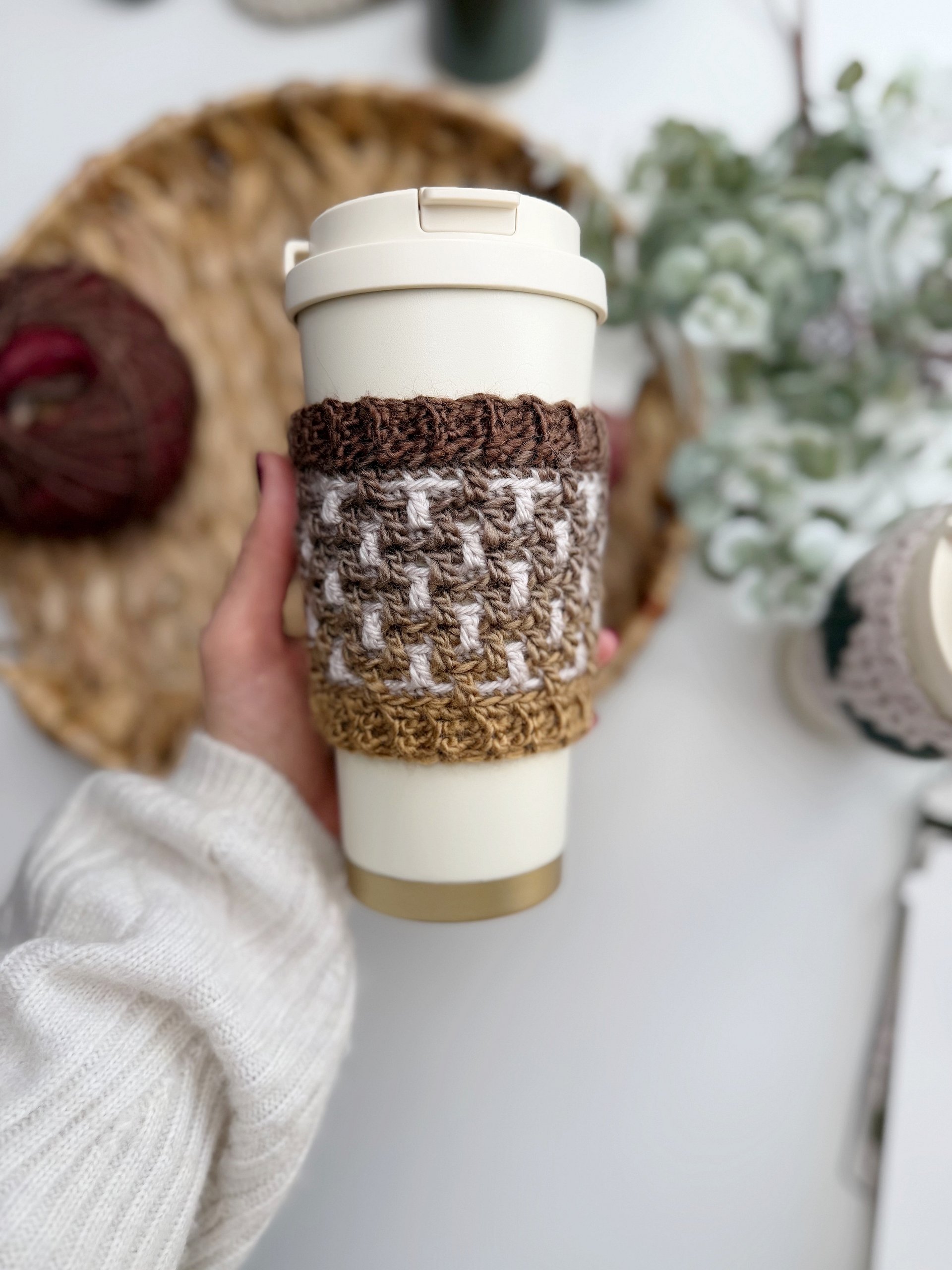 CROCHET PATTERN + VIDEO Holiday Coffee Cup Sleeve - 4 designs, Winter Mug Cozy Pdf, Christmas Trees & Festive printable product image (6)
