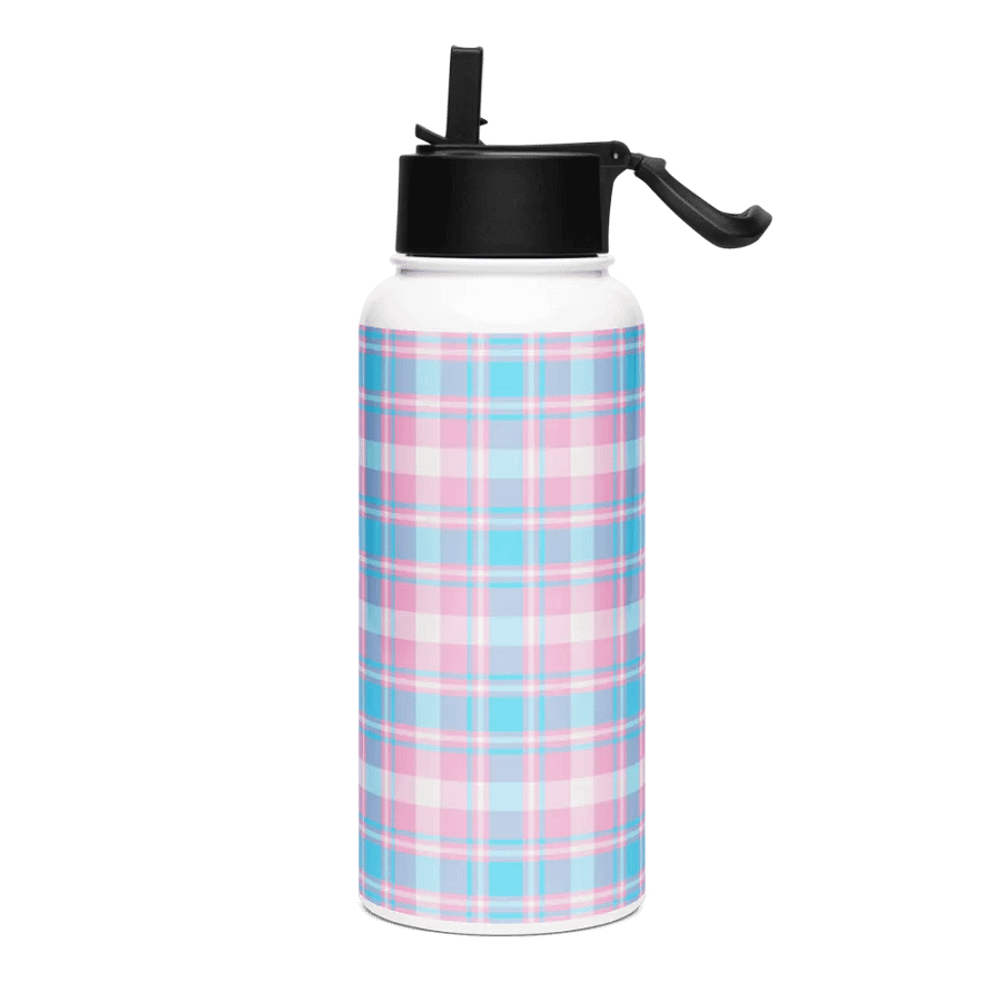 Baby Blue, Pink, and White Plaid Water Bottle product image (2)