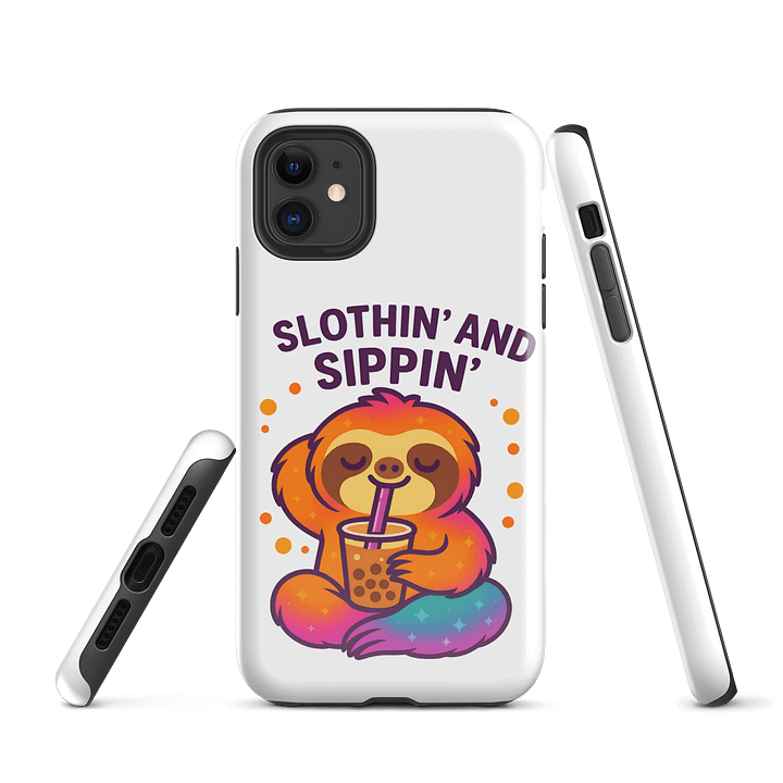 Slothin’ and Sippin’ – Funny Sloth iPhone Case | Bubble Tea Lover Tough Phone Case – Sloths Having Snacks Collection product image (1)