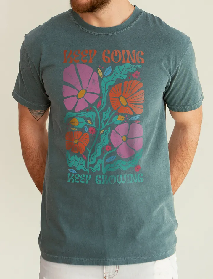 Keep Going Keep Growing Boho Retro Disco Flowers | Aesthetic, Hippie, Psychedelic & Motivational Tees product image (1)
