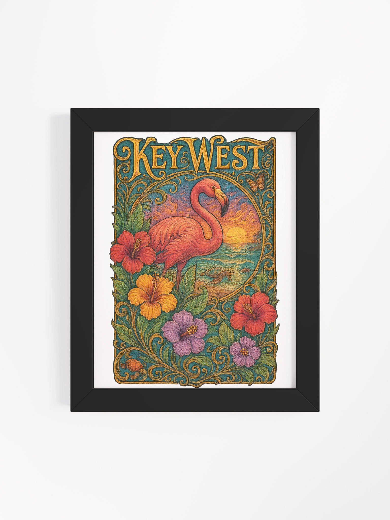 Key West Framed Poster with Flamingo and Hibiscus product image (4)