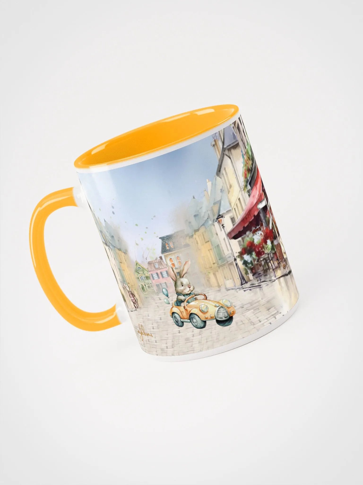 Mice In Paris Ceramic Mug | Vintage Parisian Scene | Whimsical Mouse & Bunny Characters product image (3)