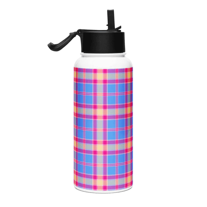 Blue, Hot Pink, and Yellow Plaid Water Bottle product image (1)
