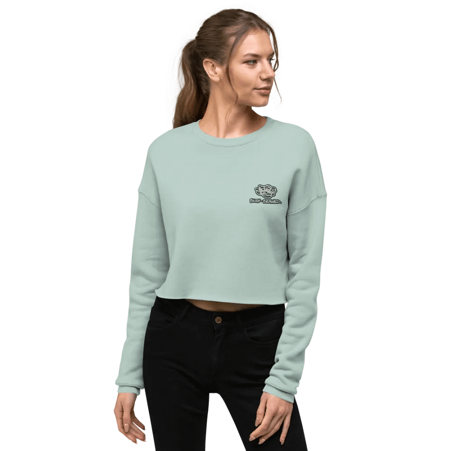BUSY BRAINED (B&W lined design) embroidered fleece crop crew product image (56)