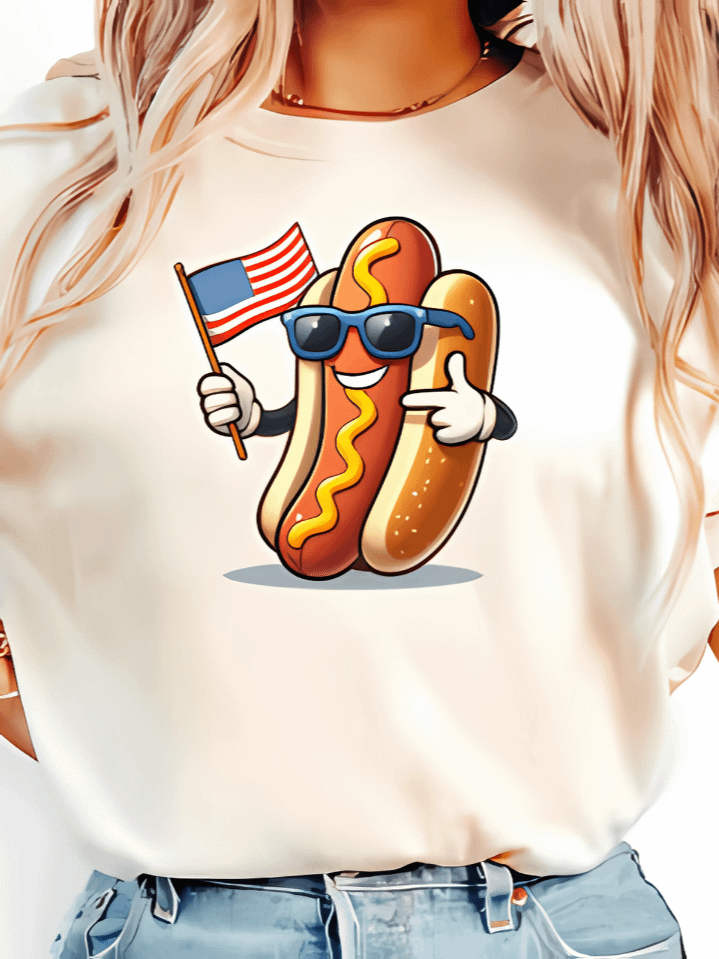4th of July Hotdog T-Shirt Design – Fun Patriotic Snack with American Flag Theme Sublimation PNG – Great for Memorial Day & Independence Day – Instant Digital Download – High-Resolution 300 DPI product image (1)