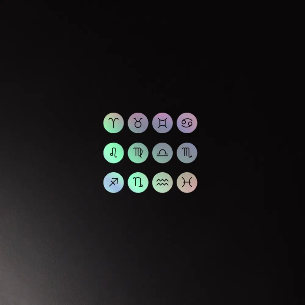 Zodiac Symbols (circle style) - Holographic Sticker Set product image (1)