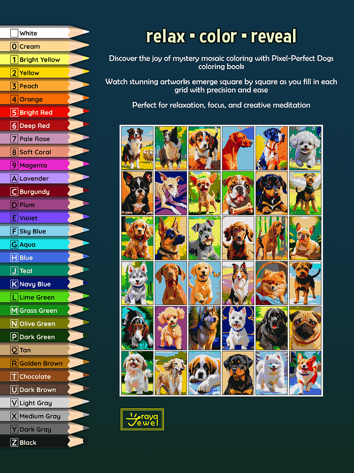 Pixel-Perfect Dogs Mystery Mosaic Color By Number: Pixel Art Digital Coloring Book with 36 Illustrations product image (2)