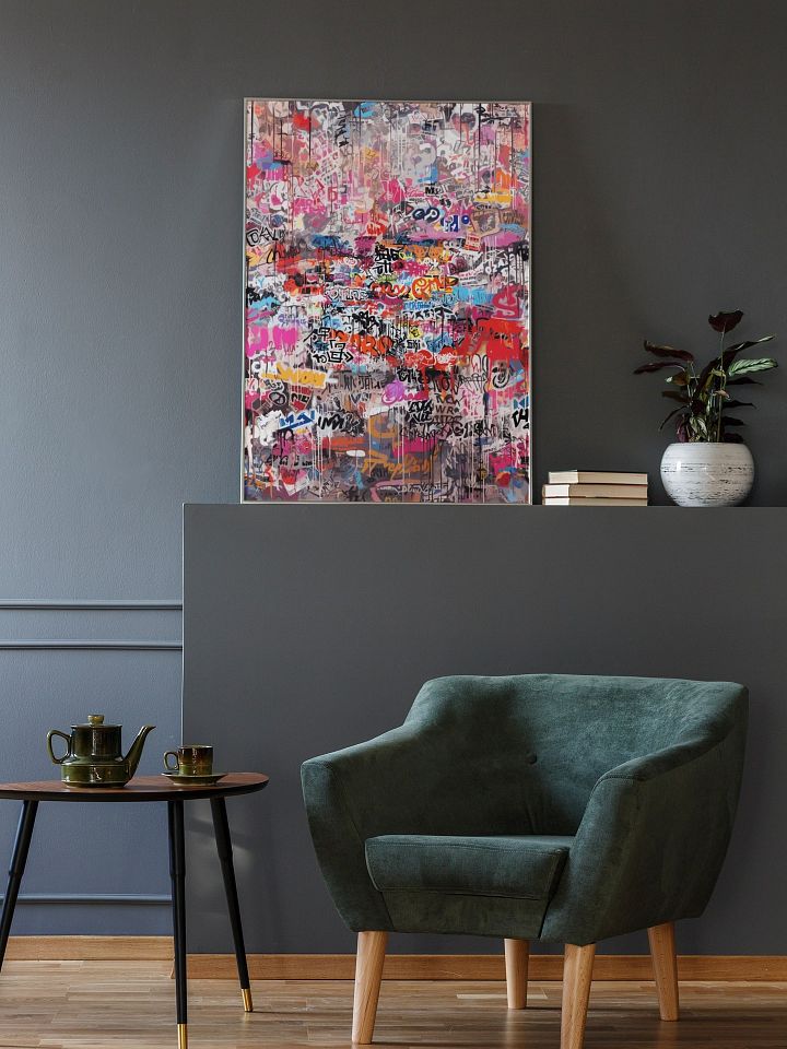 Urban Chaos Graffiti Art Print, Abstract Street Art Wall Canvas, Bold Colorful Tagged Wall Artwork, Edgy Contemporary Home Decor Statement product image (2)