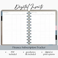 Subscription Tracker Financial Digital Planner Insert- Portrait Orientation product image (1)