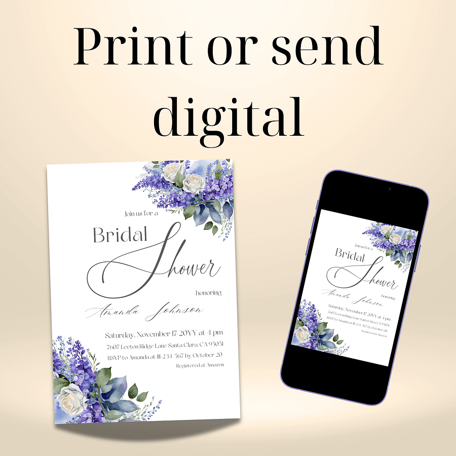 Blue Bridal Shower Invite, Rustic Wildflower Floral Invitation Canva Template, Printable Garden Party Theme Idea, Digital Download product image (9)