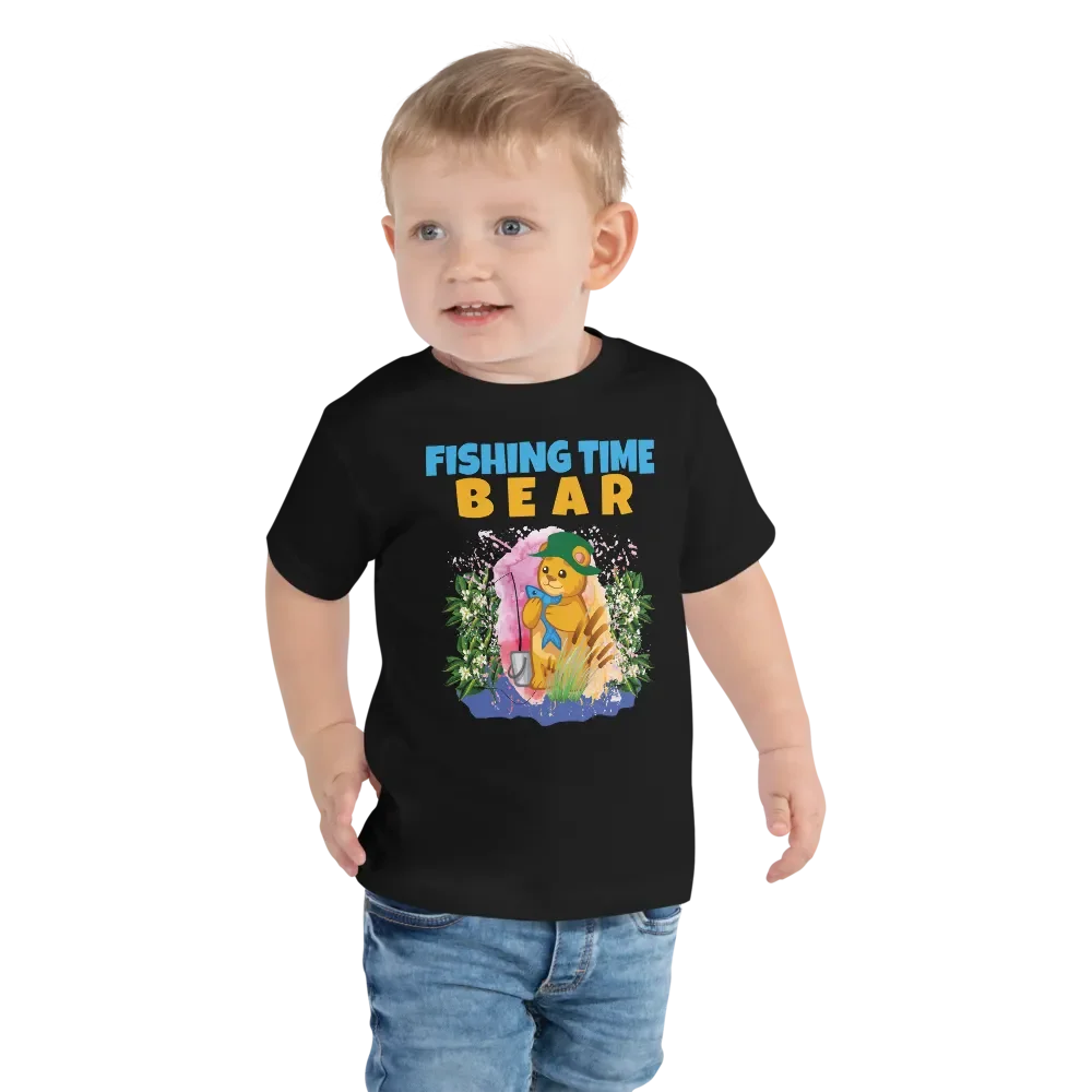 BEAR FISHING TIME Cute Colorful Funny Bella +Canvas Toddler T-Shirt – Fun Gift for Kids product image (3)