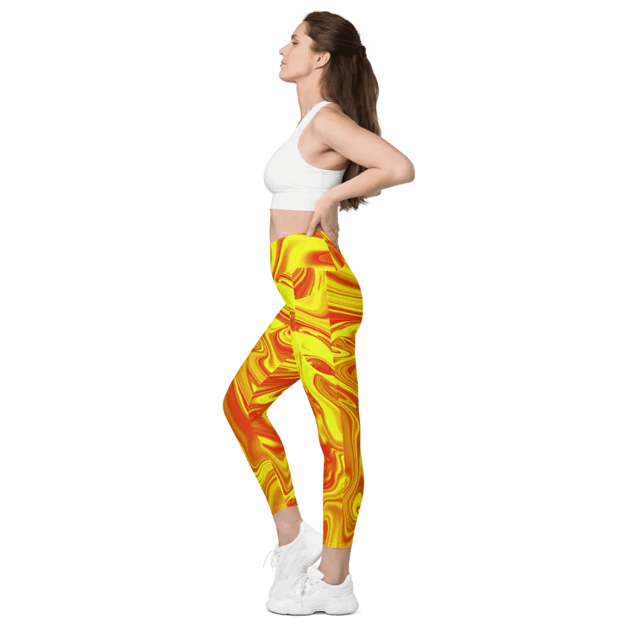 Leggings with Pockets - Yellow and Red Digital Fluid Art product image (5)