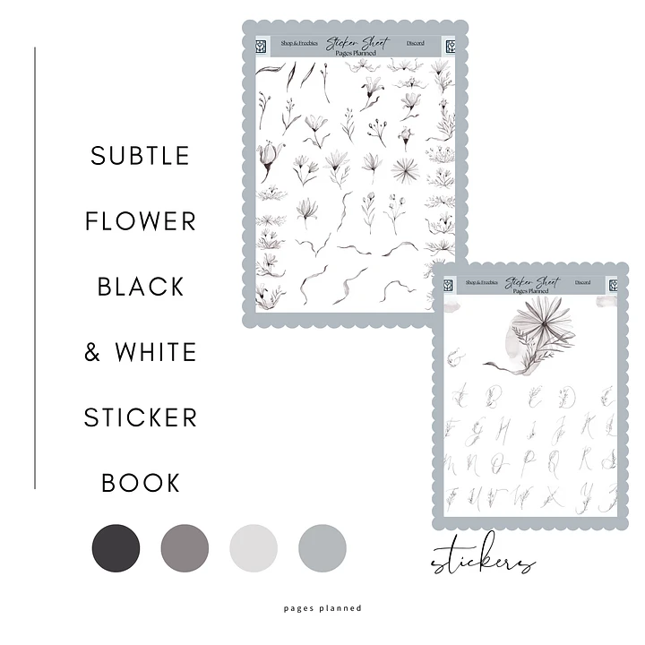 Subtle Flower Black and White Sticker Bundle for GoodNotes product image (1)
