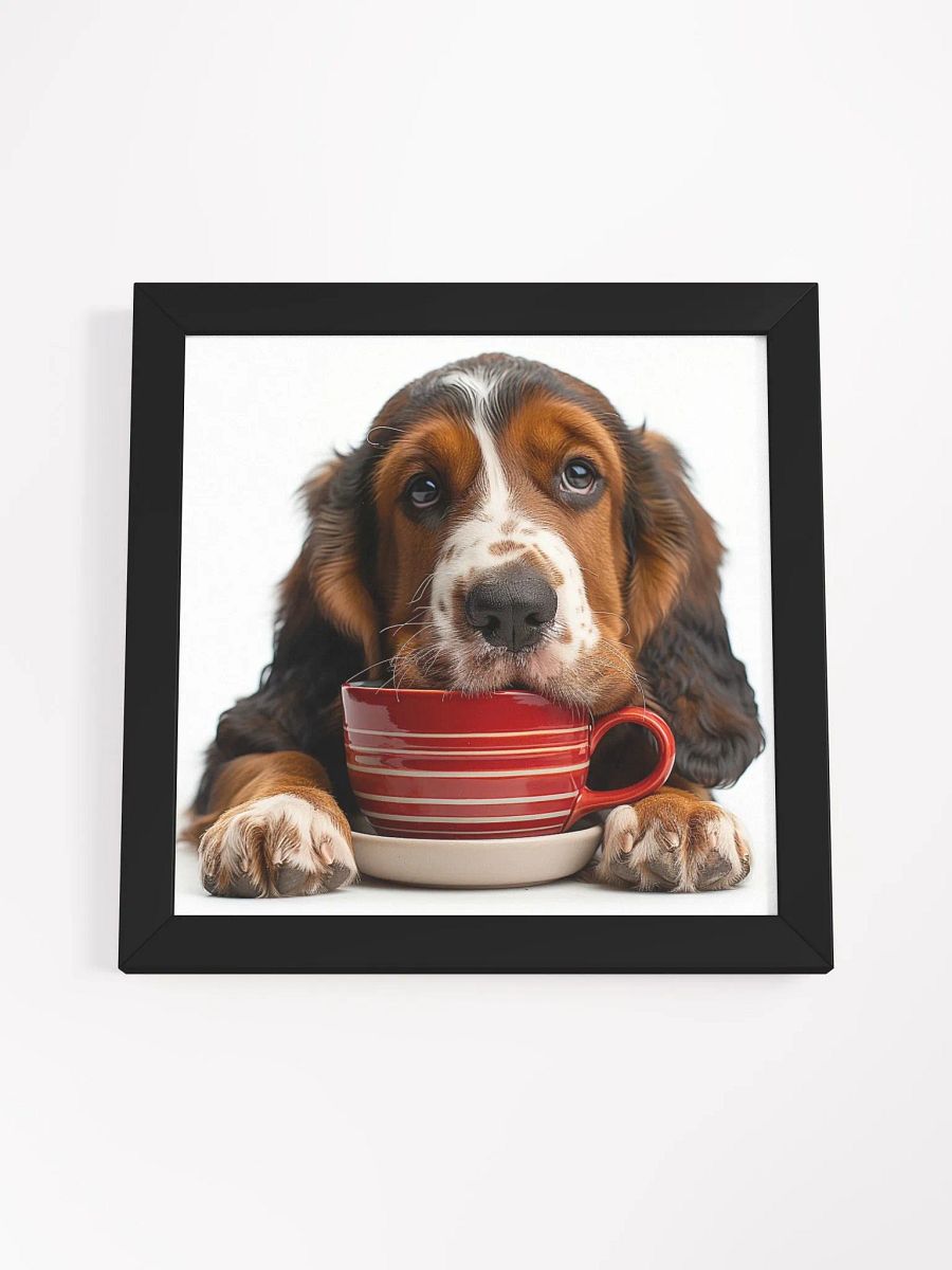 Cute Coffee Lover Basset Hound Puppy Framed Wall Art product image (4)