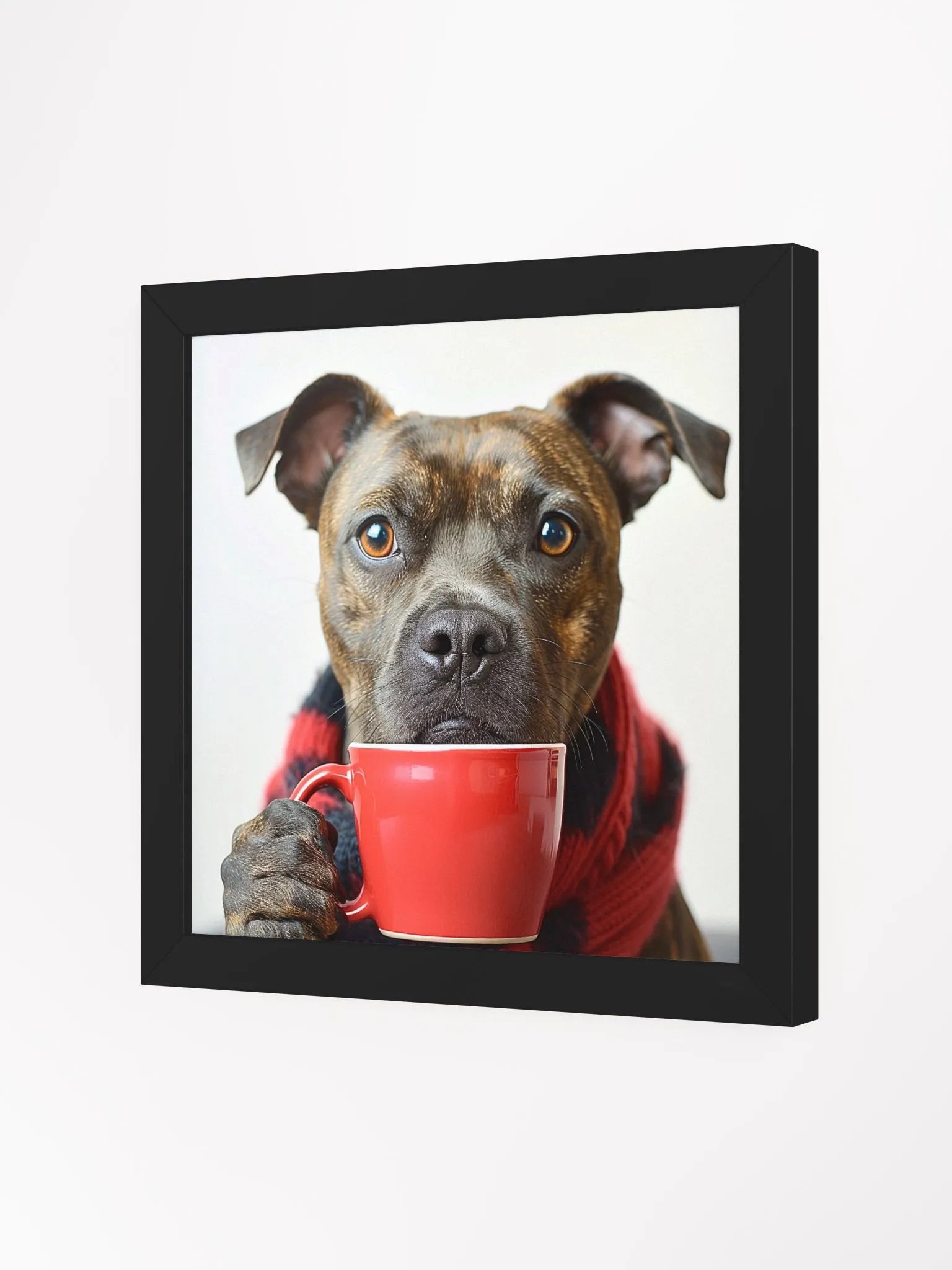 Cute Coffee Lover Staffordshire Bull Terrier Puppy Framed Wall Art product image (29)