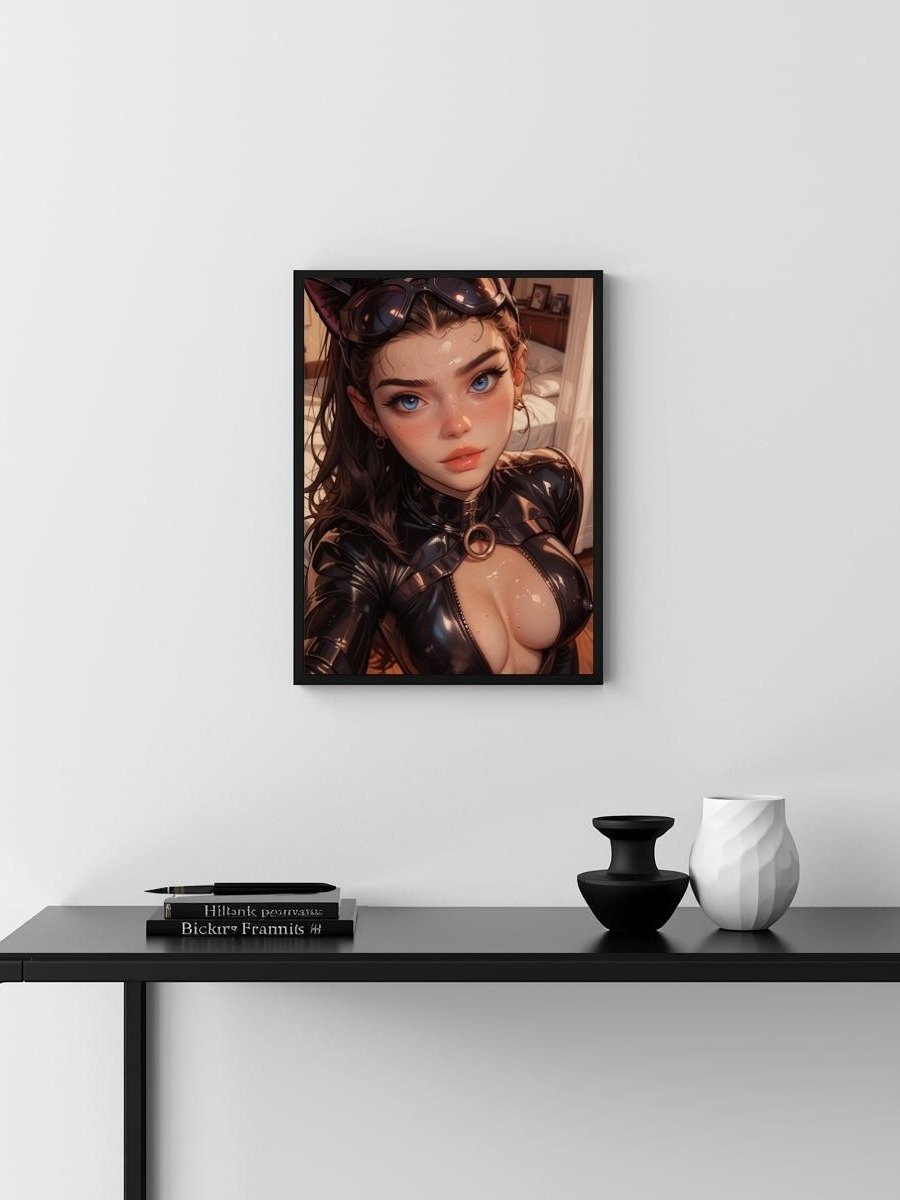 Catwoman Black Latex Catsuit Selfie – Glossy 8x10 Metal Print product image (3)