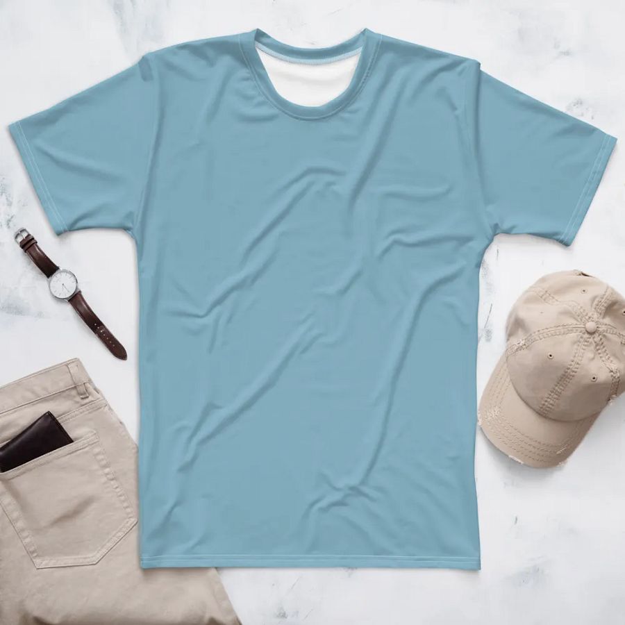 Plain Light Blue Soft Summer Men's Crewneck Polyester Heavyweight Premium T-Shirt by Treasure Pie product image (1)