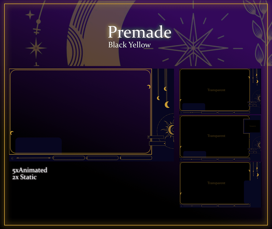 FREE SIMPLE Dark STREAM OVERLAY Celestial, Dark overlay pack, Celestial Animated Overlay, Stream overlay pack, Black and gold Overlay product image (3)