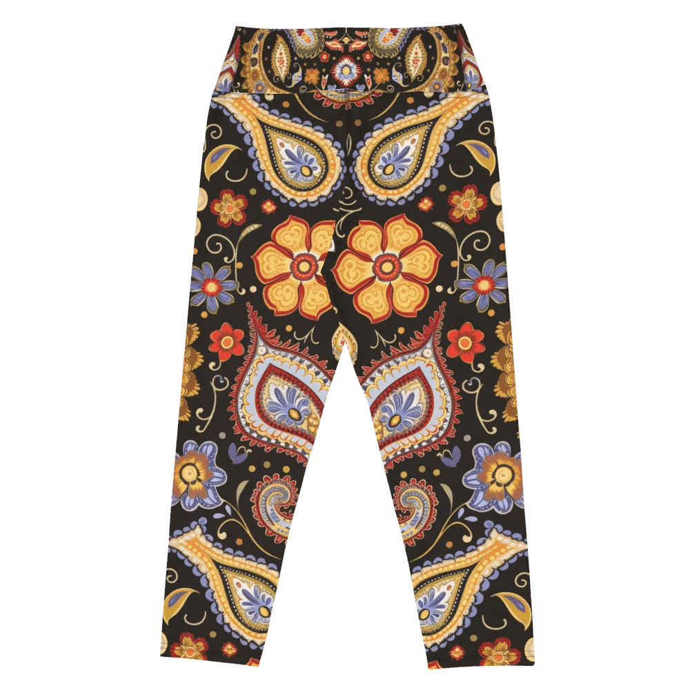 Flower Paisley Brown Yoga Capri Leggings product image (5)