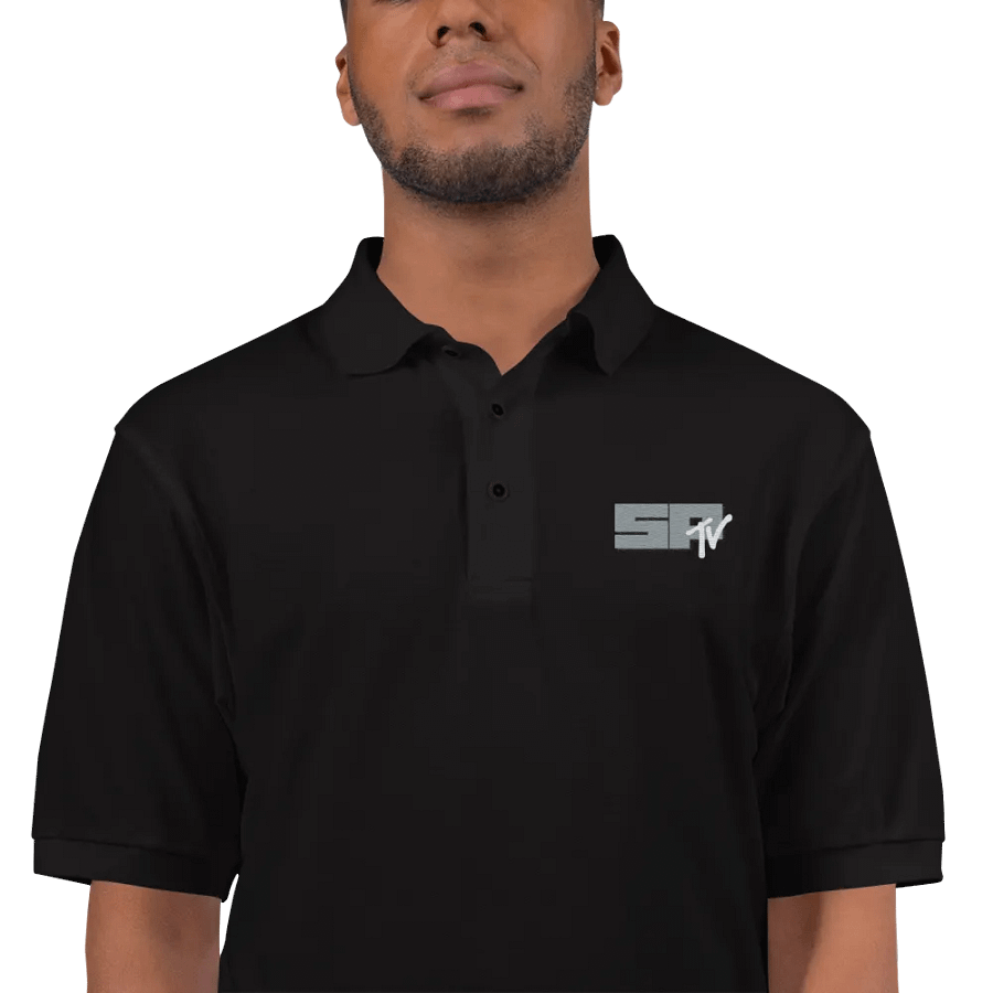 SP TV Logo (grey and black) embroidered on soft cotton polo. product image (1)