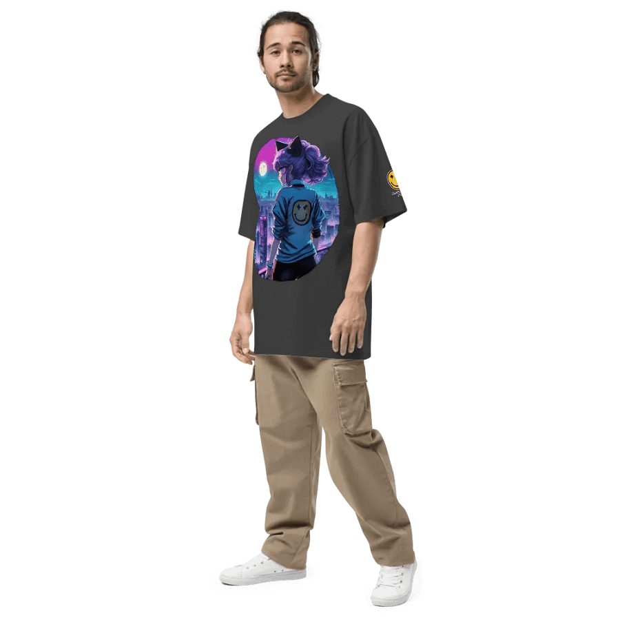 Anime Catgirl Rooftop (AS Colour Premium Oversized Faded T-Shirt) product image (8)