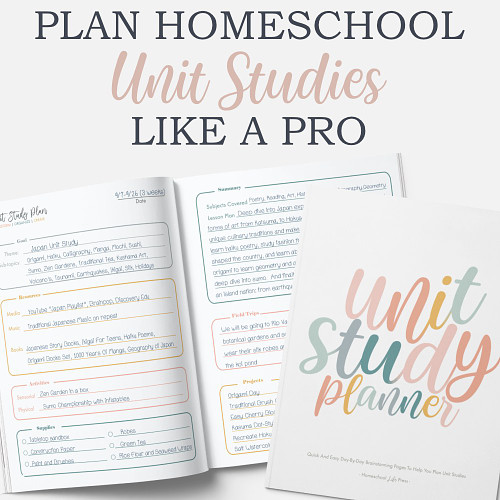 This bright and colorful Unit Studies Planner can hold 100 unit study plans and comes with bonus 