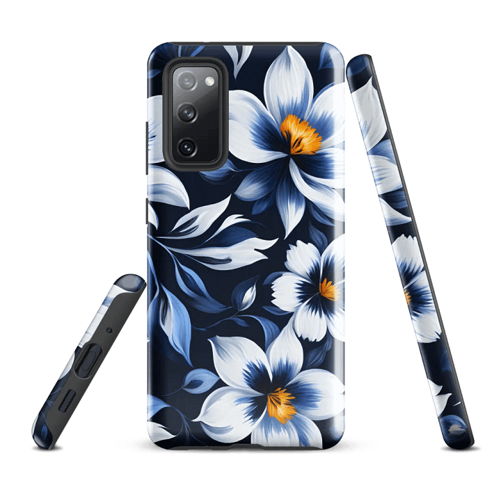 Tough Phone Case for Samsung® - Blue and White Flowers on a Dark Blue Background product image (1)
