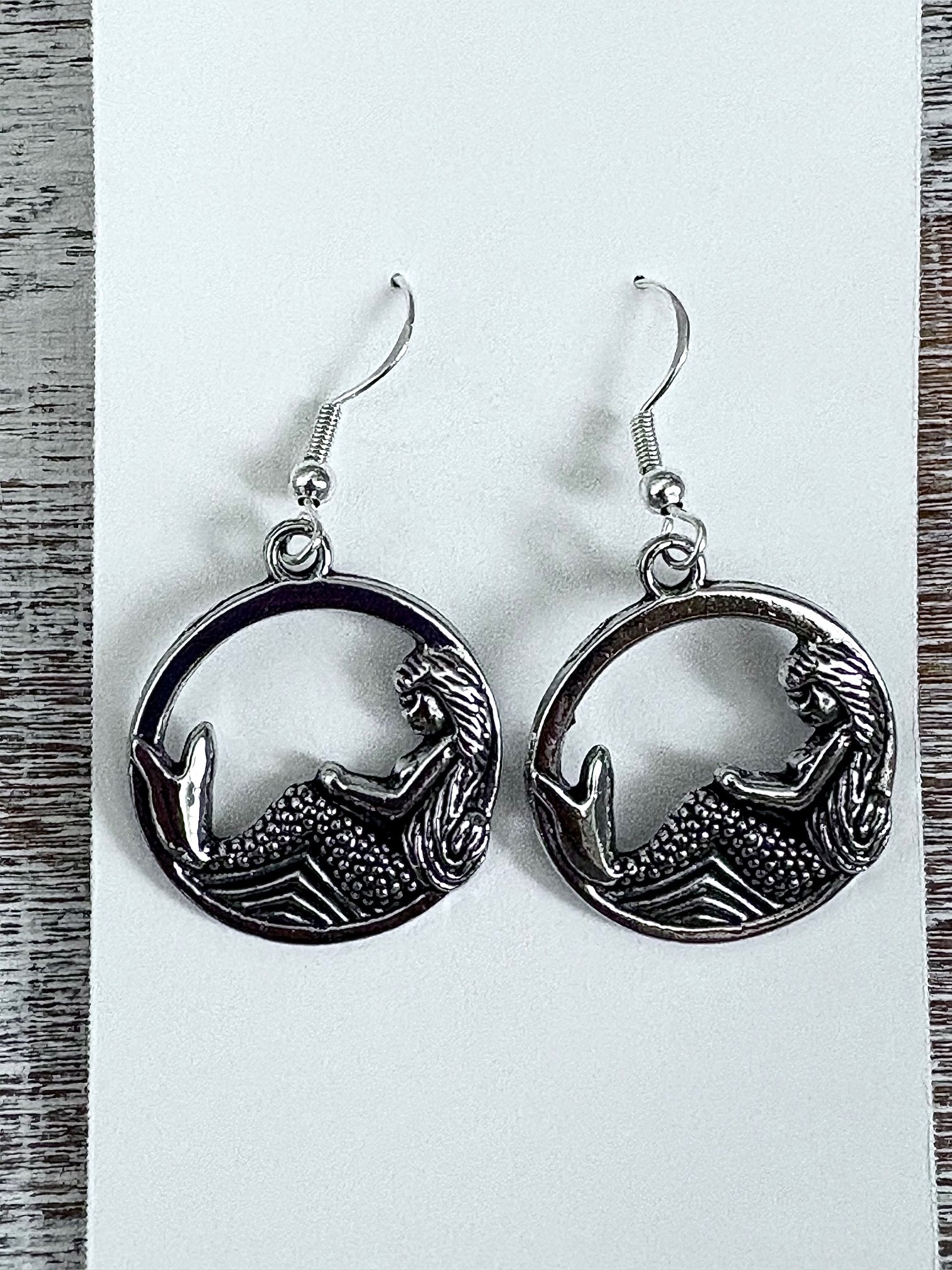 MFD-00102 | Handmade Silver-Tone Metallic Mermaid Circle Earrings | Monique Faella Designs™ product image (1)
