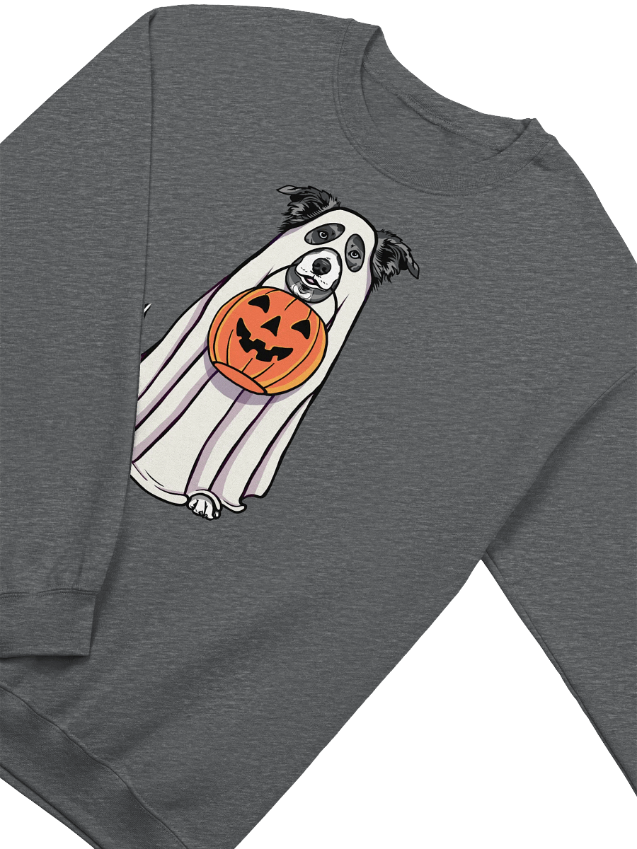 Funny Halloween Border Collie(Blue Merle) Sweatshirt | Funny Border Collie Wearing a Ghost Costume and Holding a Pumpkin Basket product image (8)