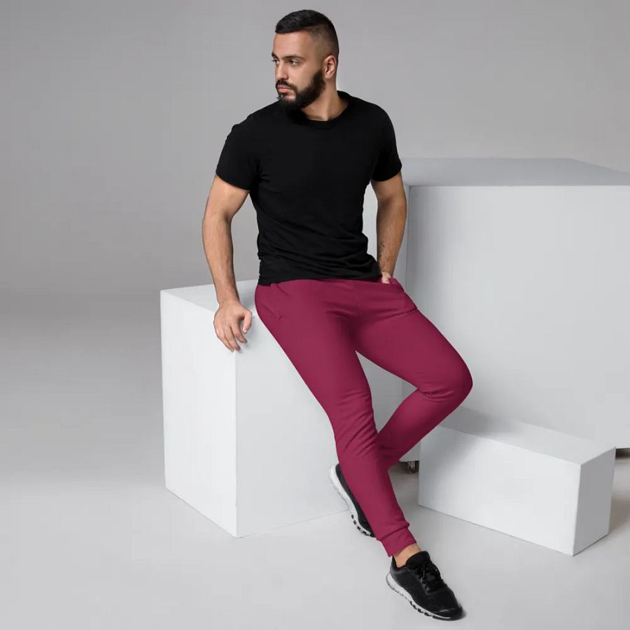 Plain Dark Red True Summer Recycled Polyester Premium Men's Joggers by Treasure Pie product image (3)