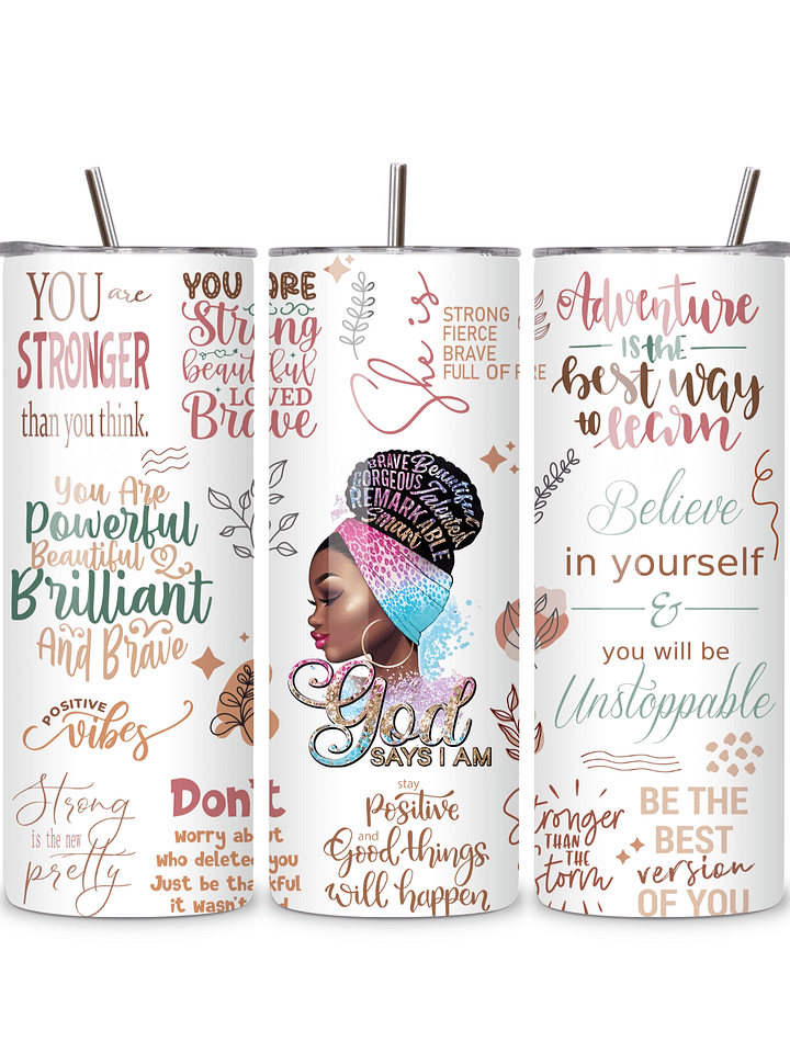 Inspirational 20oz Skinny Tumbler with Metal Straw – Motivational Quotes and Empowering Design, Double-Walled Insulated Stainless Steel Tumbler for Hot & Cold Drinks, Gift for Black Women product image (1)