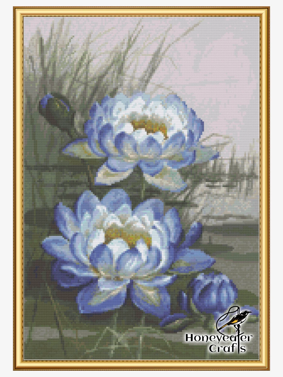 Blue Cloud Water Lily: Floral Cross Stitch Pattern PDF product image (4)